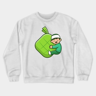 Cute Moslem Boy Hugging Ketupat Food Crewneck Sweatshirt